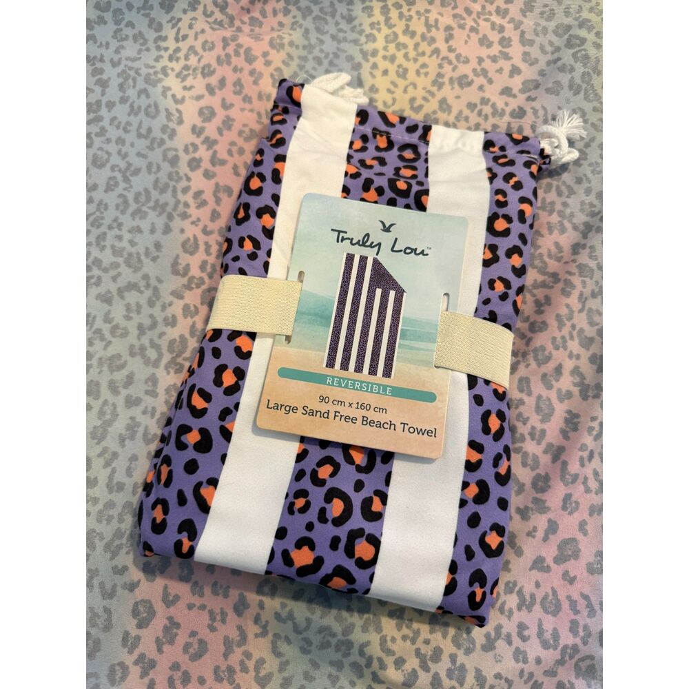 Truly Lou Reversible Sand Free Beach Towel Leopard Print PUNK 35x62 NWT